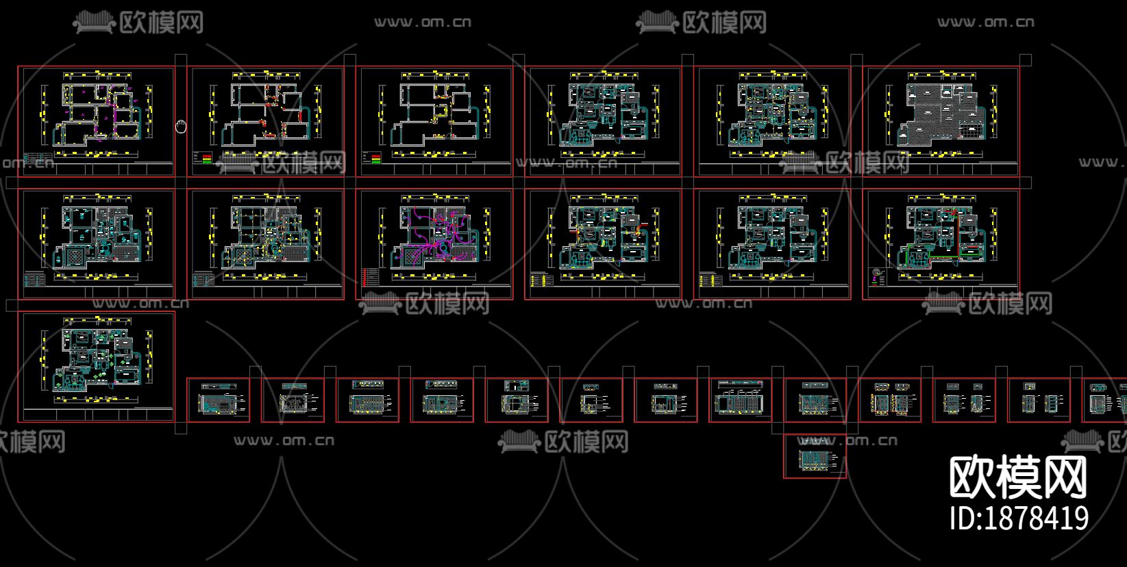 四室两厅(现代田园风格)CAD施工图下载（渲染图7）