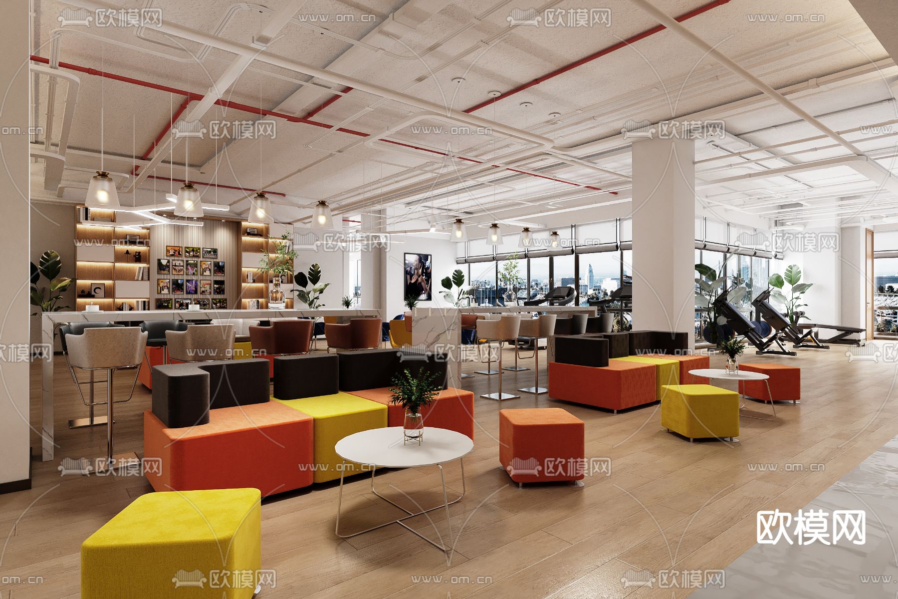 现代办公室休息区水吧区3d模型下载（渲染图2）