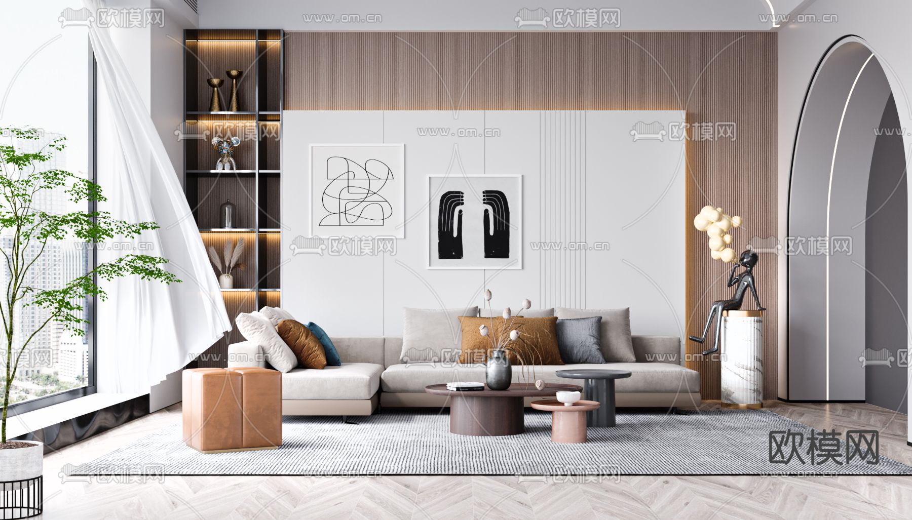 现代布艺转角沙发组合3d模型下载