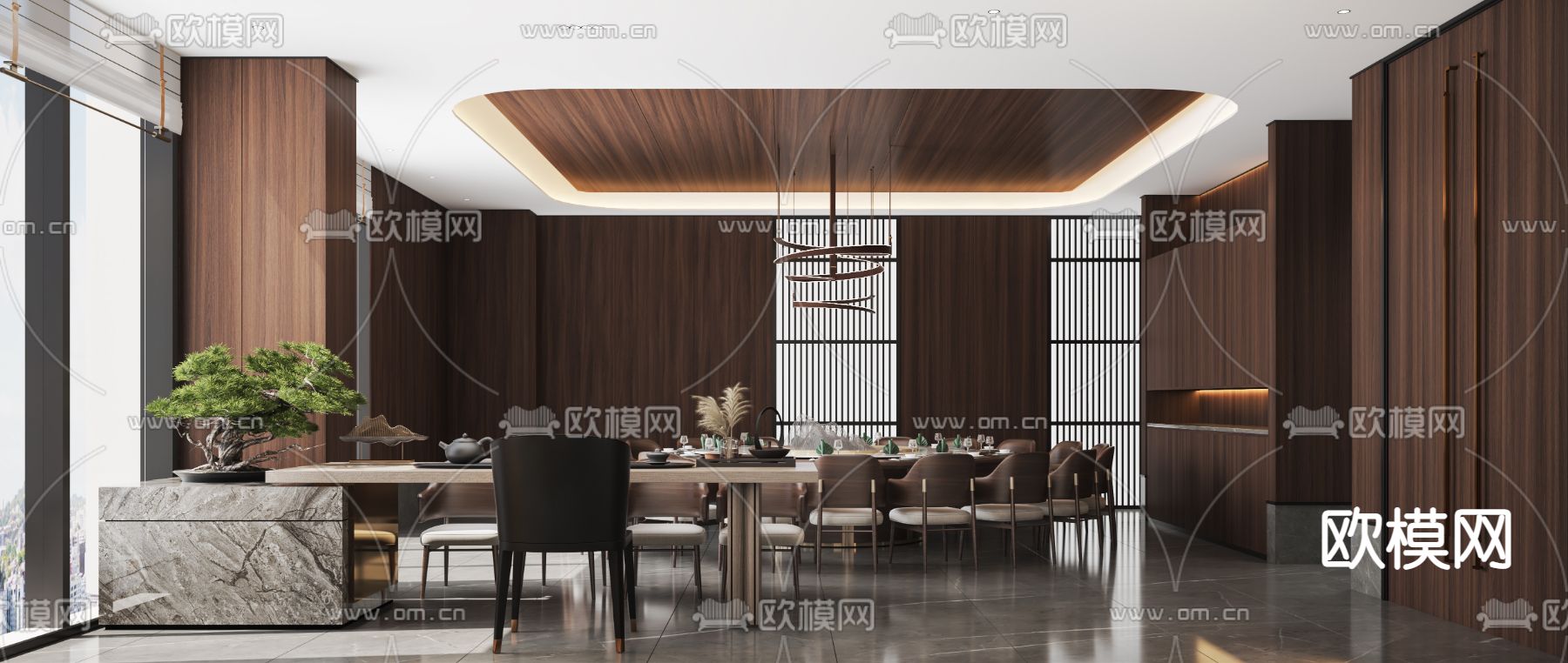 新中式餐厅包房3d模型
