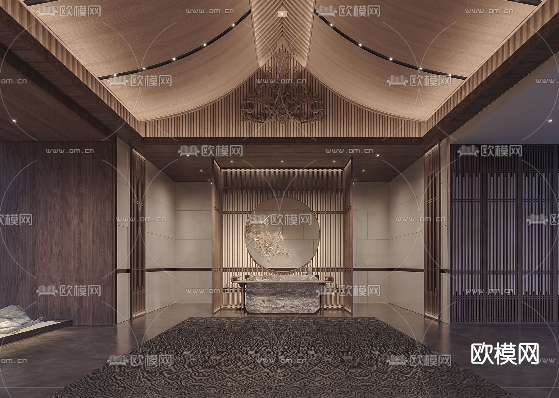 新中式酒店大厅前台3d模型
