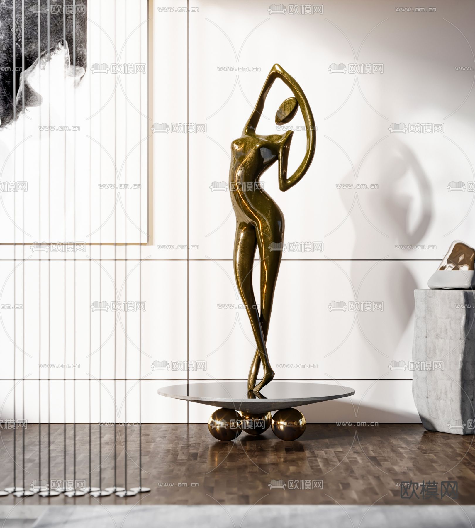 现代抽象人物雕塑摆件3d模型下载