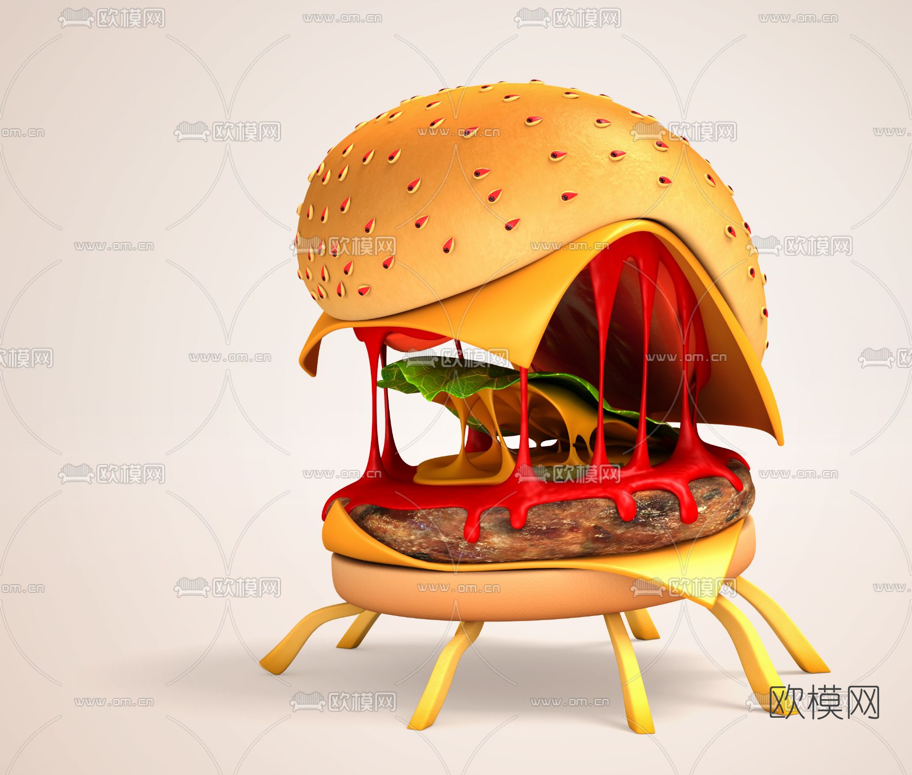 现代汉堡怪物免费3d模型下载