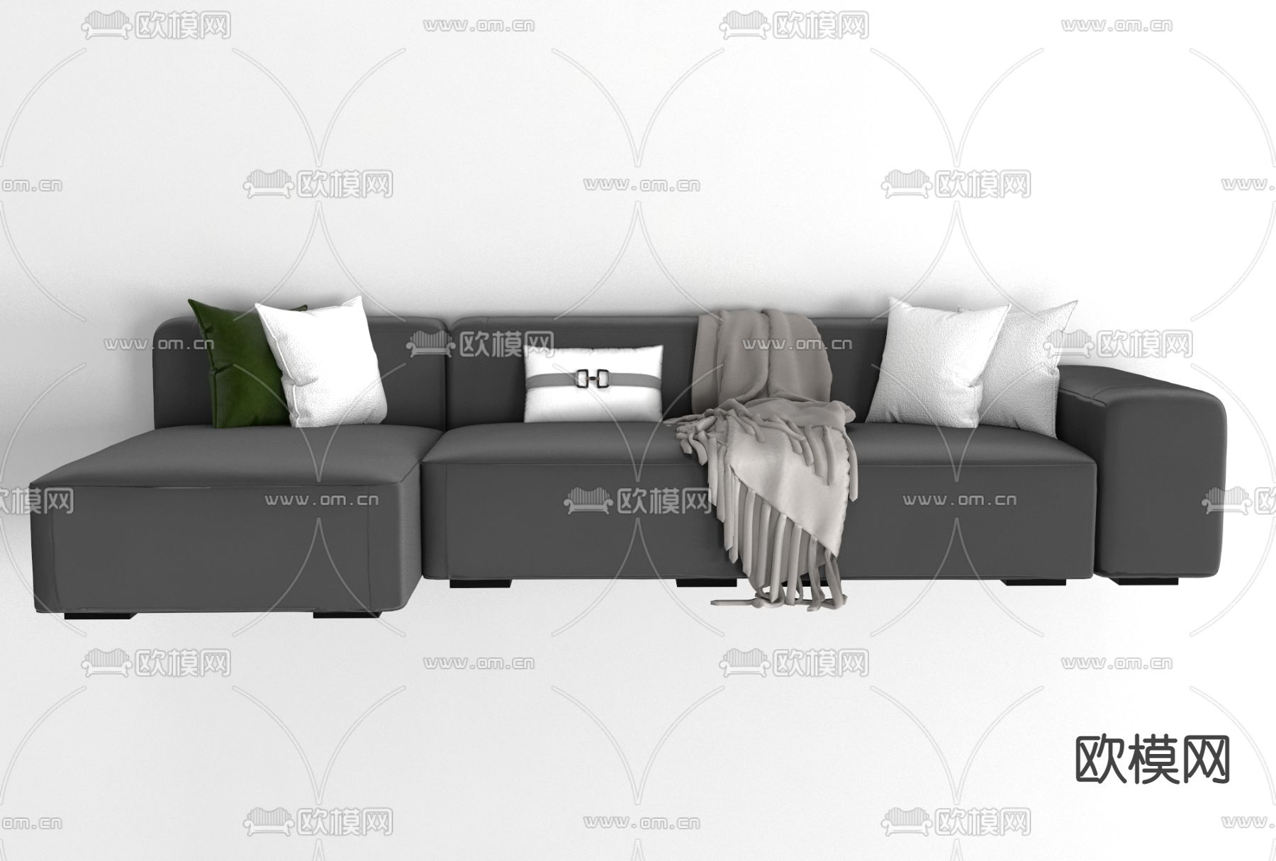 现代布艺拐角多人沙发免费3d模型下载