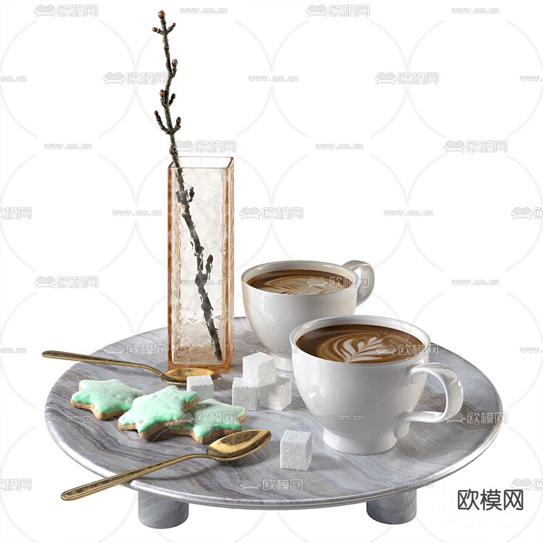 现代咖啡饼干摆件3d模型