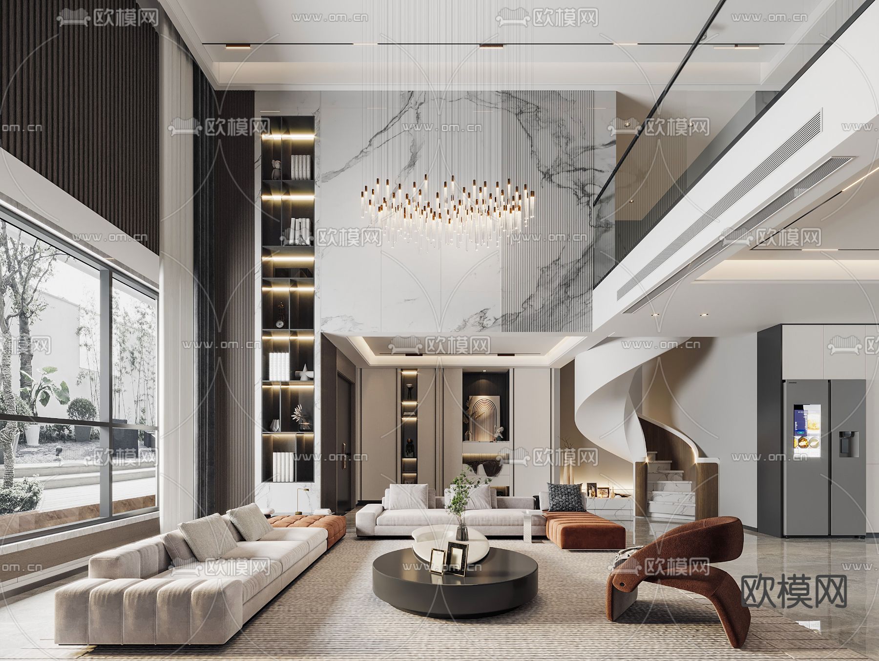 现代轻奢别墅客厅3d模型下载