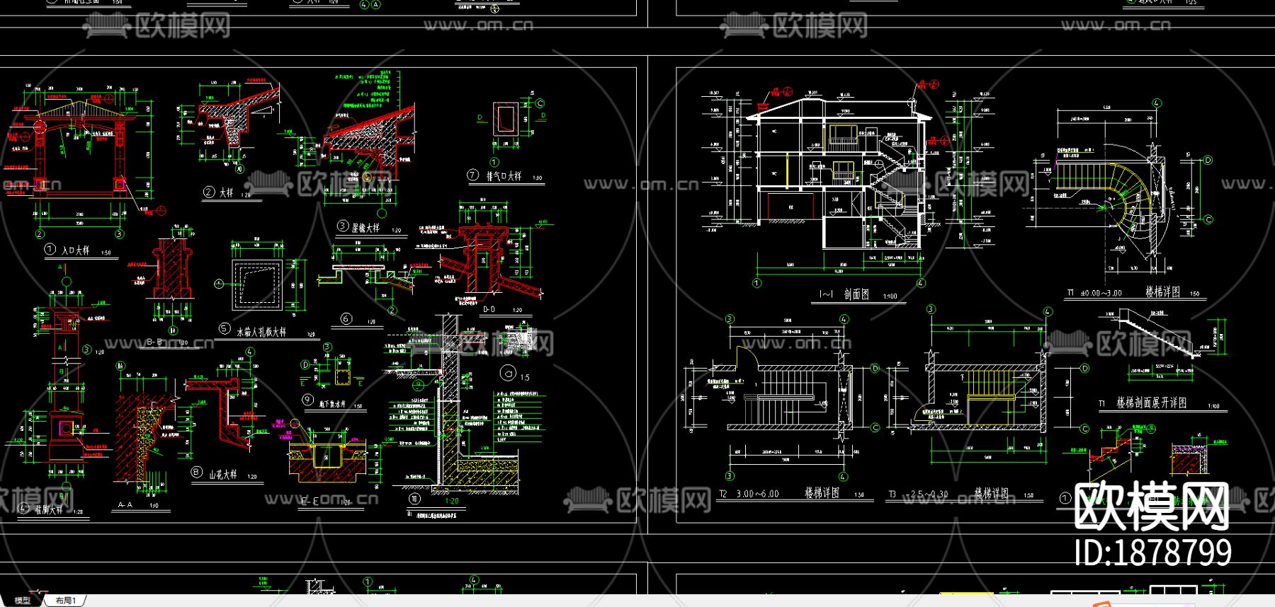 别墅cad平立面布置图下载（渲染图2）