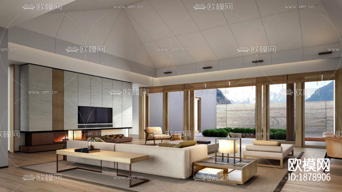 96㎡二居叠拼别墅cad施工图下载（渲染图1）