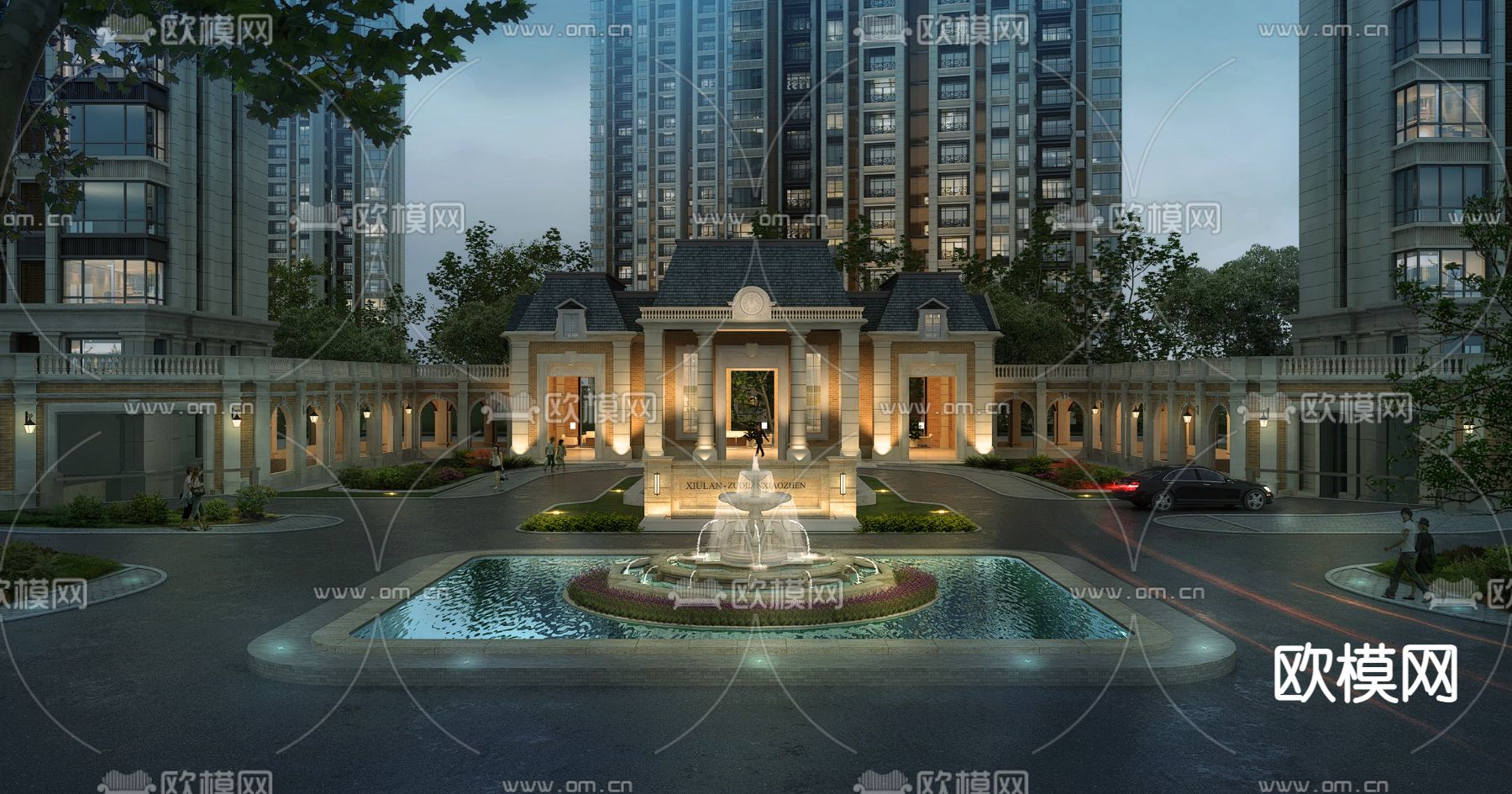 欧式小区入口外观夜景3d模型下载_ID11729673_3dmax免费模型-欧模网