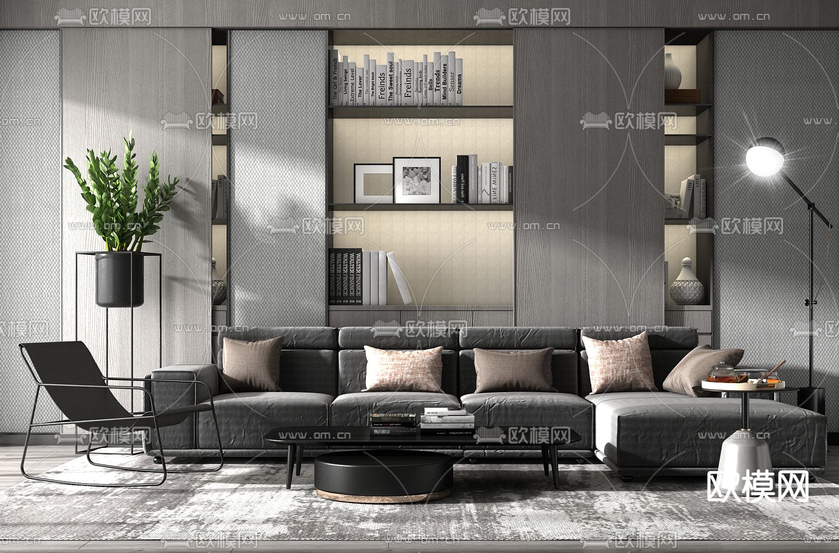 现代轻奢休闲多人沙发su模型下载