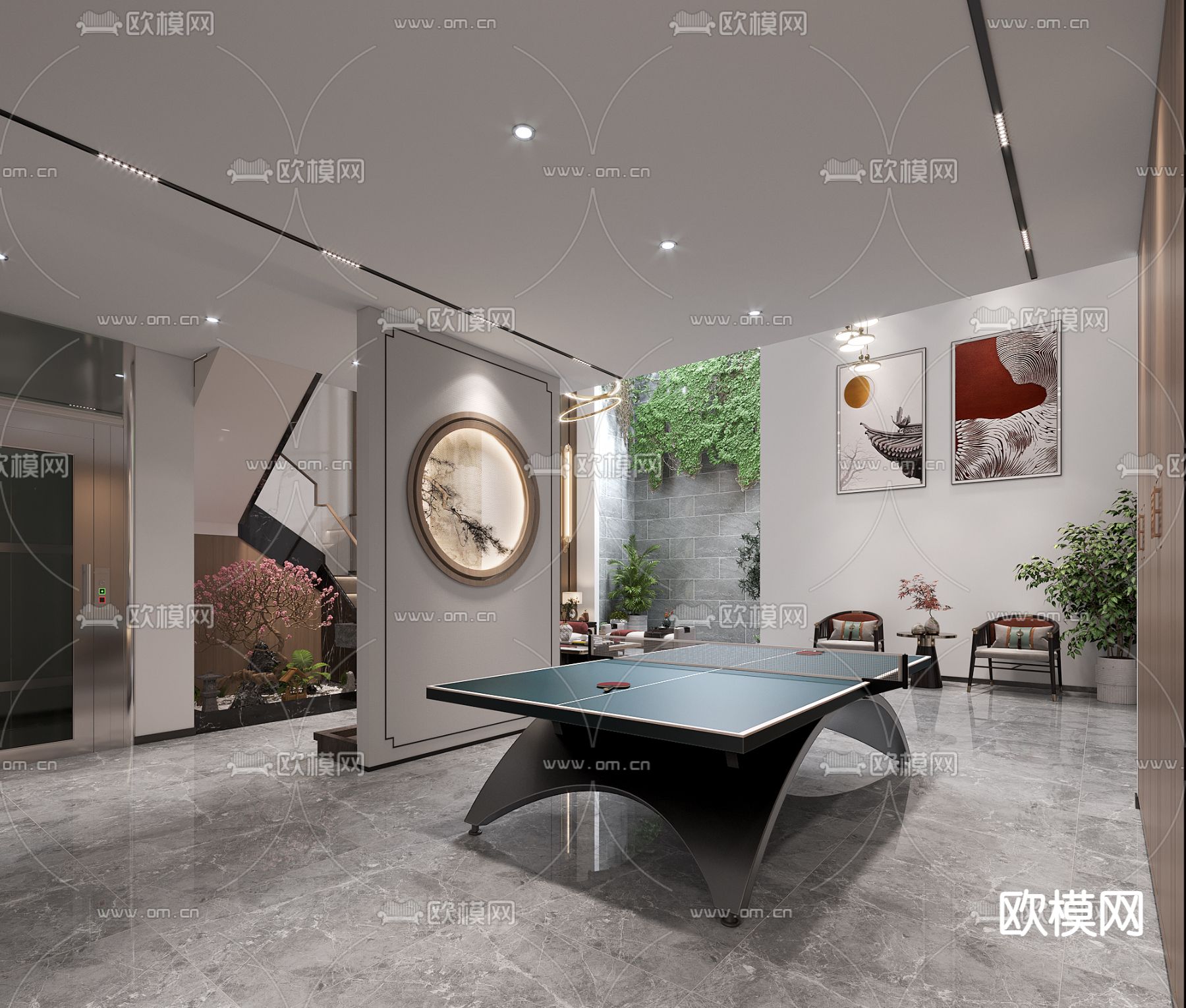 新中式别墅大堂3d模型