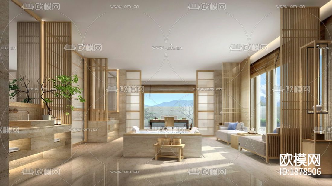 96㎡二居叠拼别墅cad施工图下载（渲染图4）