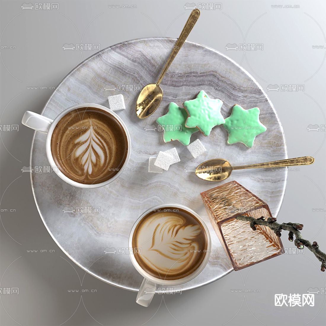 现代咖啡饼干摆件3d模型