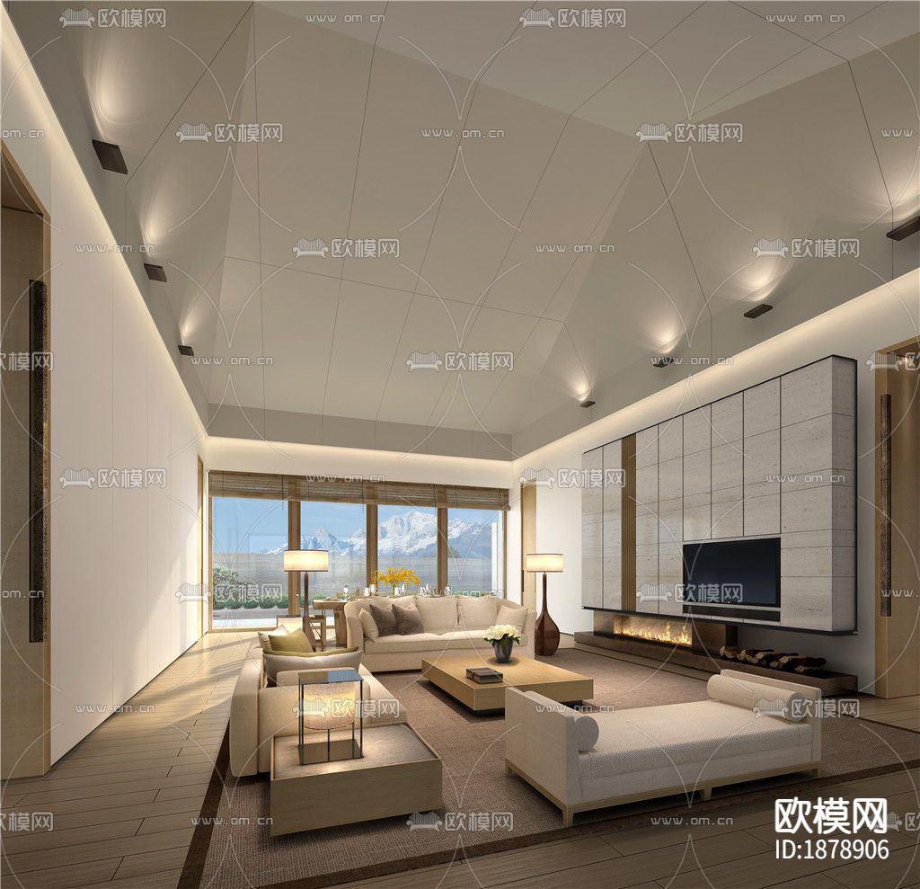 96㎡二居叠拼别墅cad施工图下载（渲染图5）