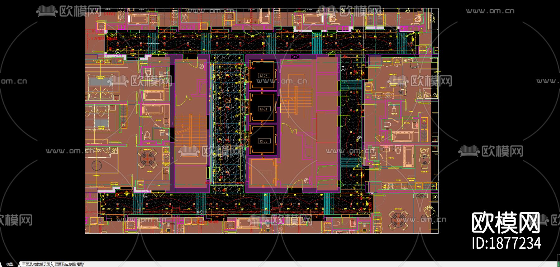 酒店电梯厅CAD施工图下载