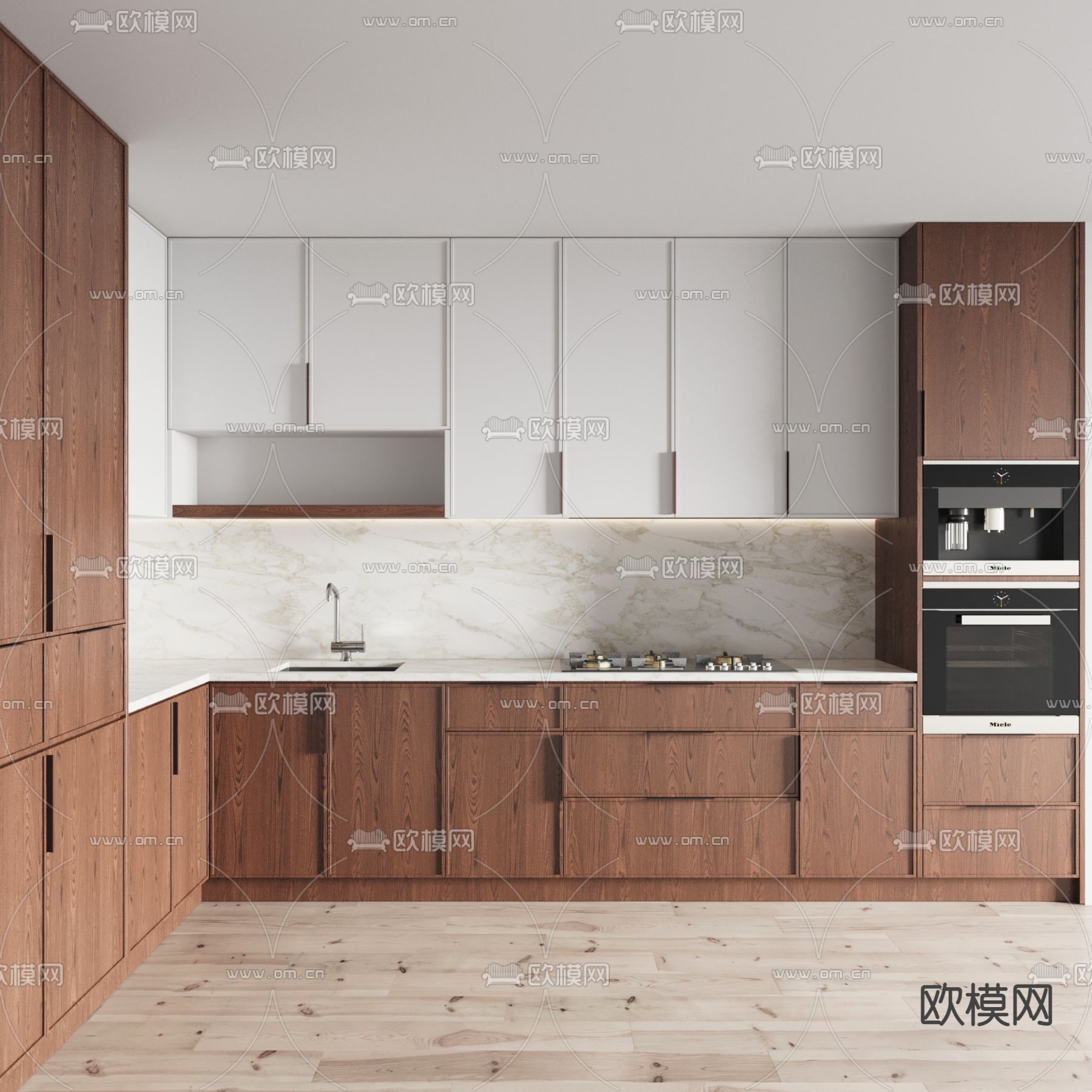 现代实木橱柜3d模型下载（渲染图2）