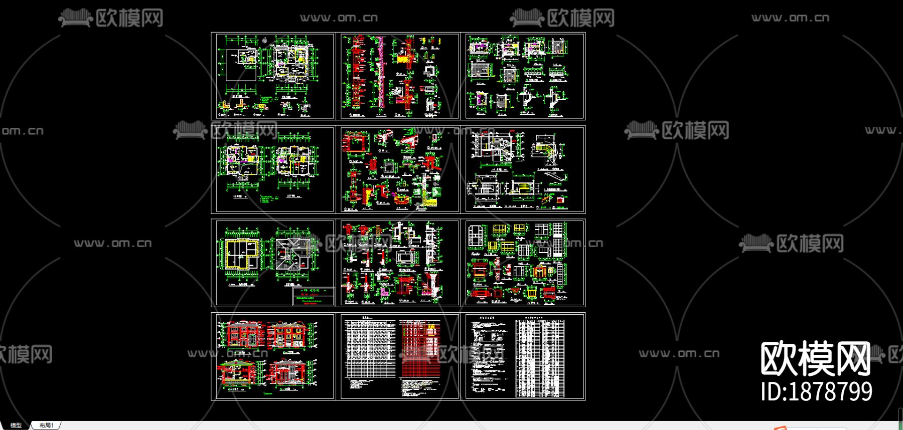 别墅cad平立面布置图下载（渲染图1）