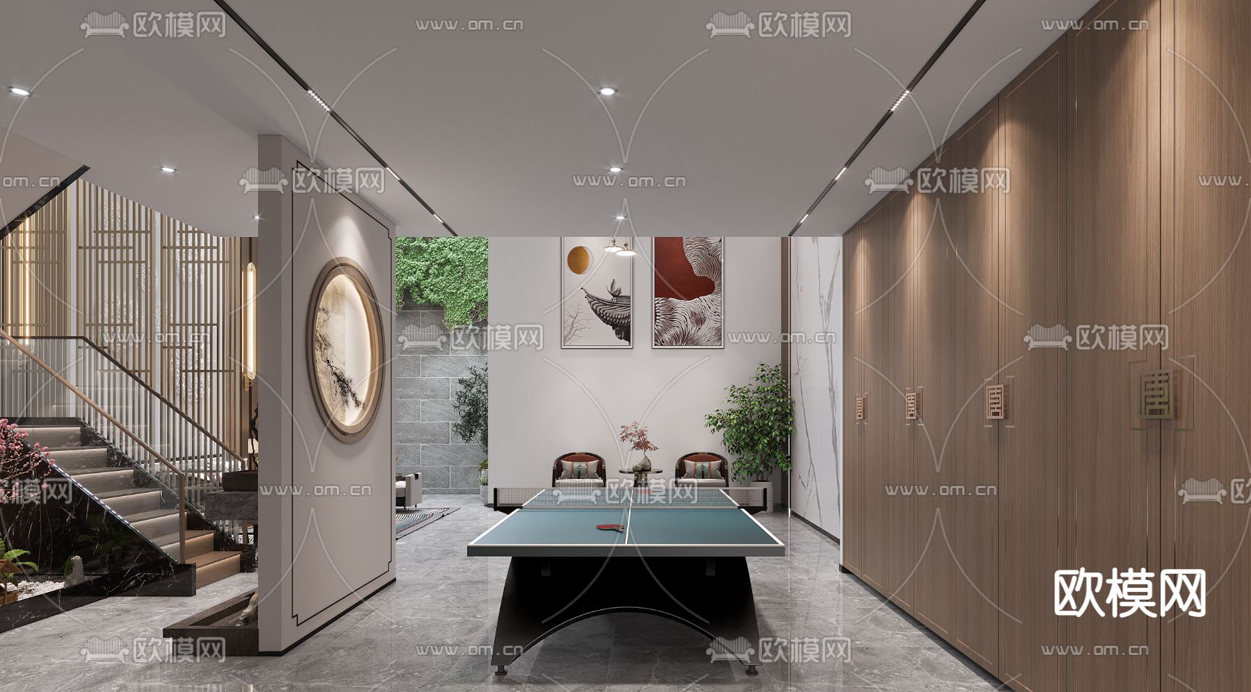 新中式别墅大堂3d模型