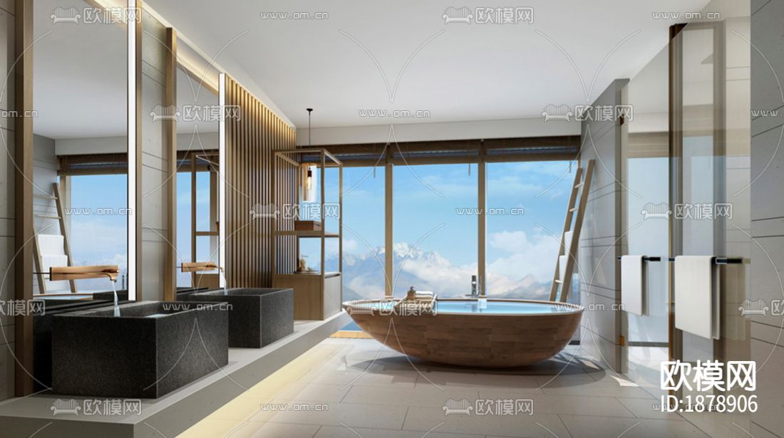 96㎡二居叠拼别墅cad施工图下载（渲染图3）