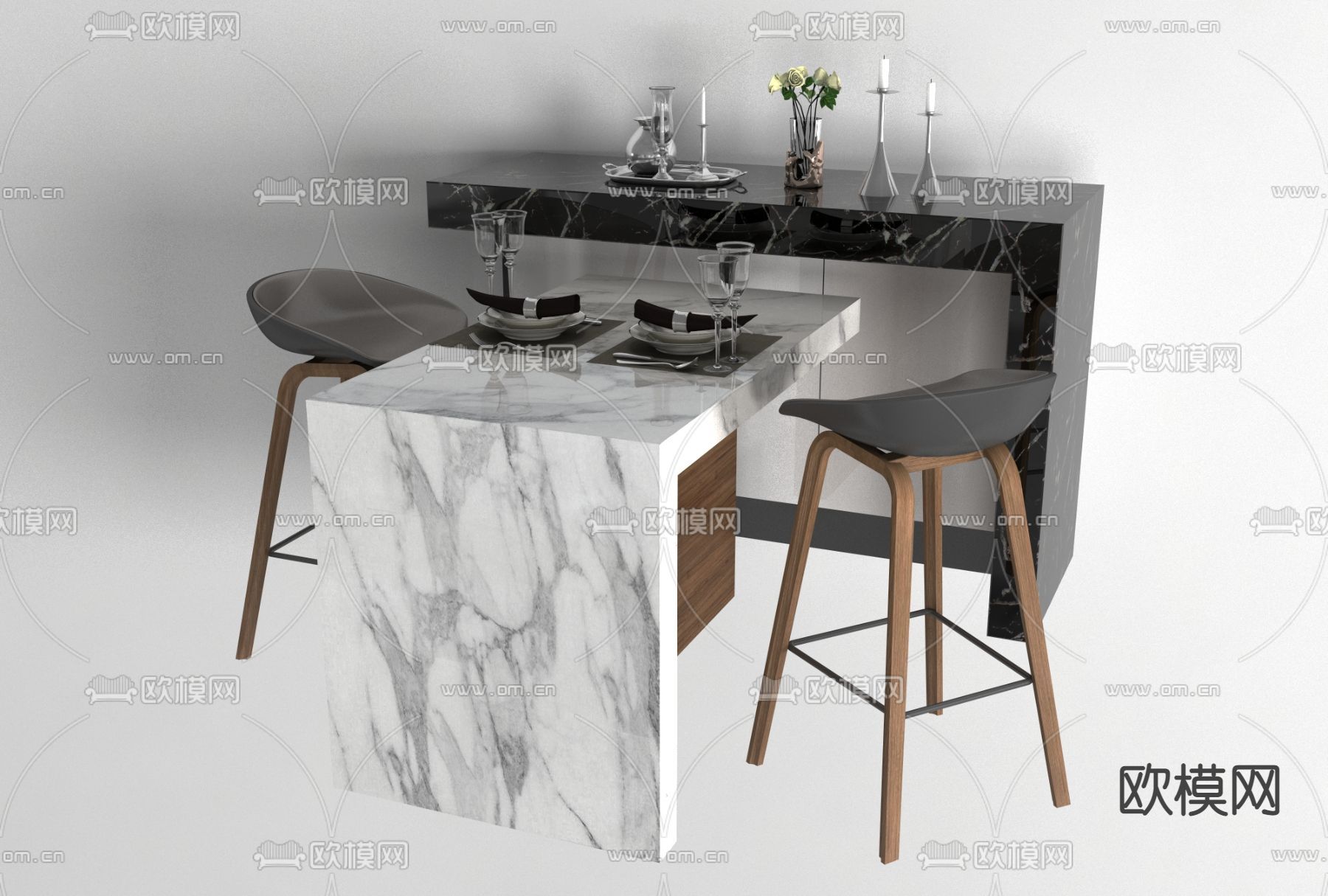 现代大理石吧台椅免费3d模型下载
