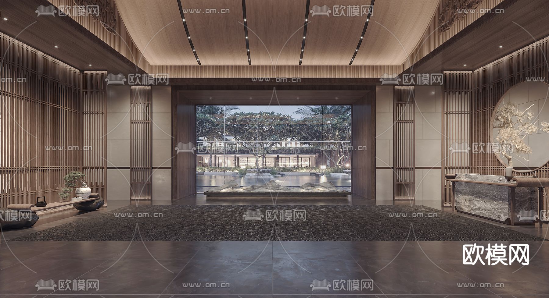 新中式酒店大厅前台3d模型