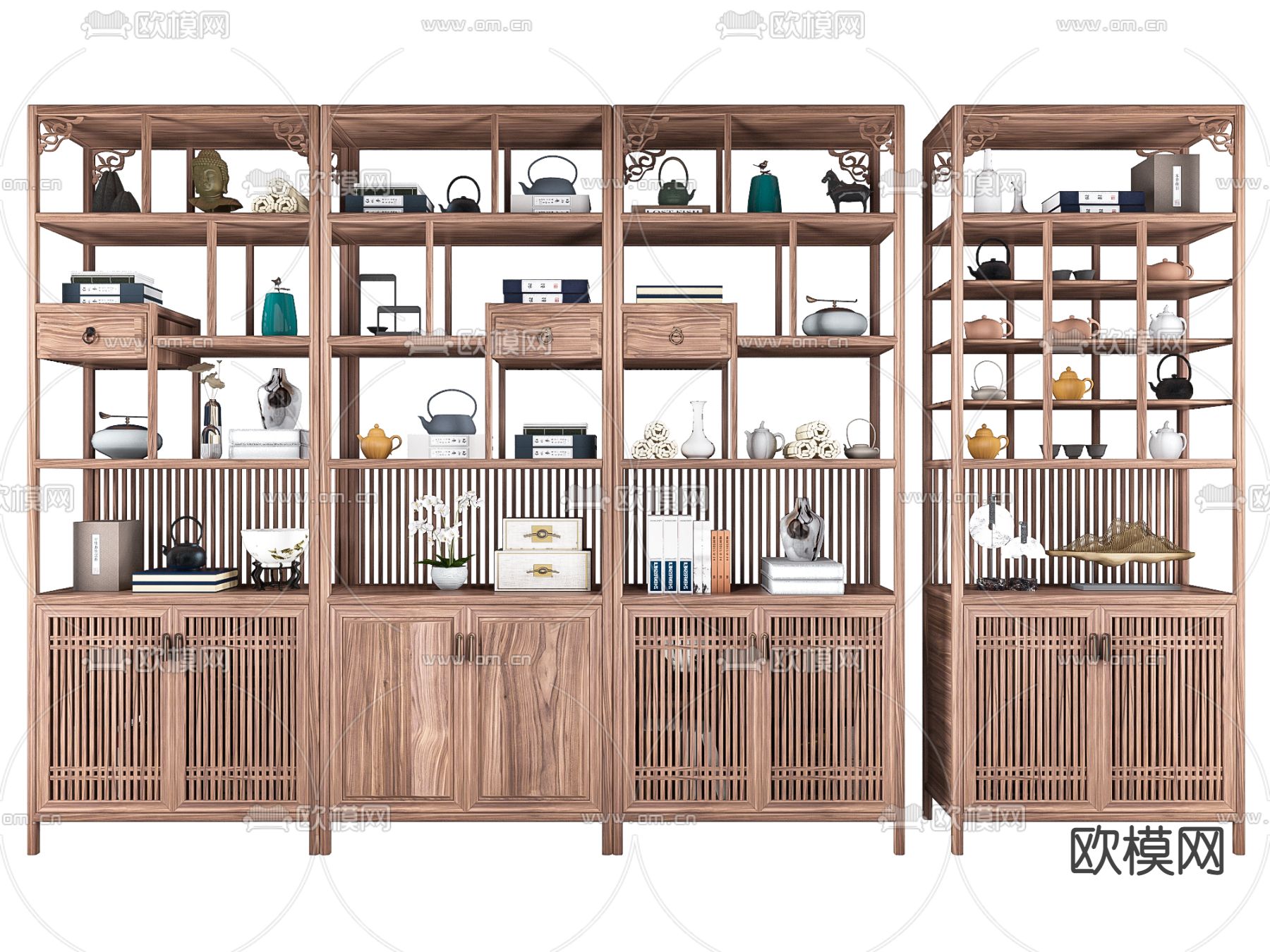 新中式实木博古架3d模型下载