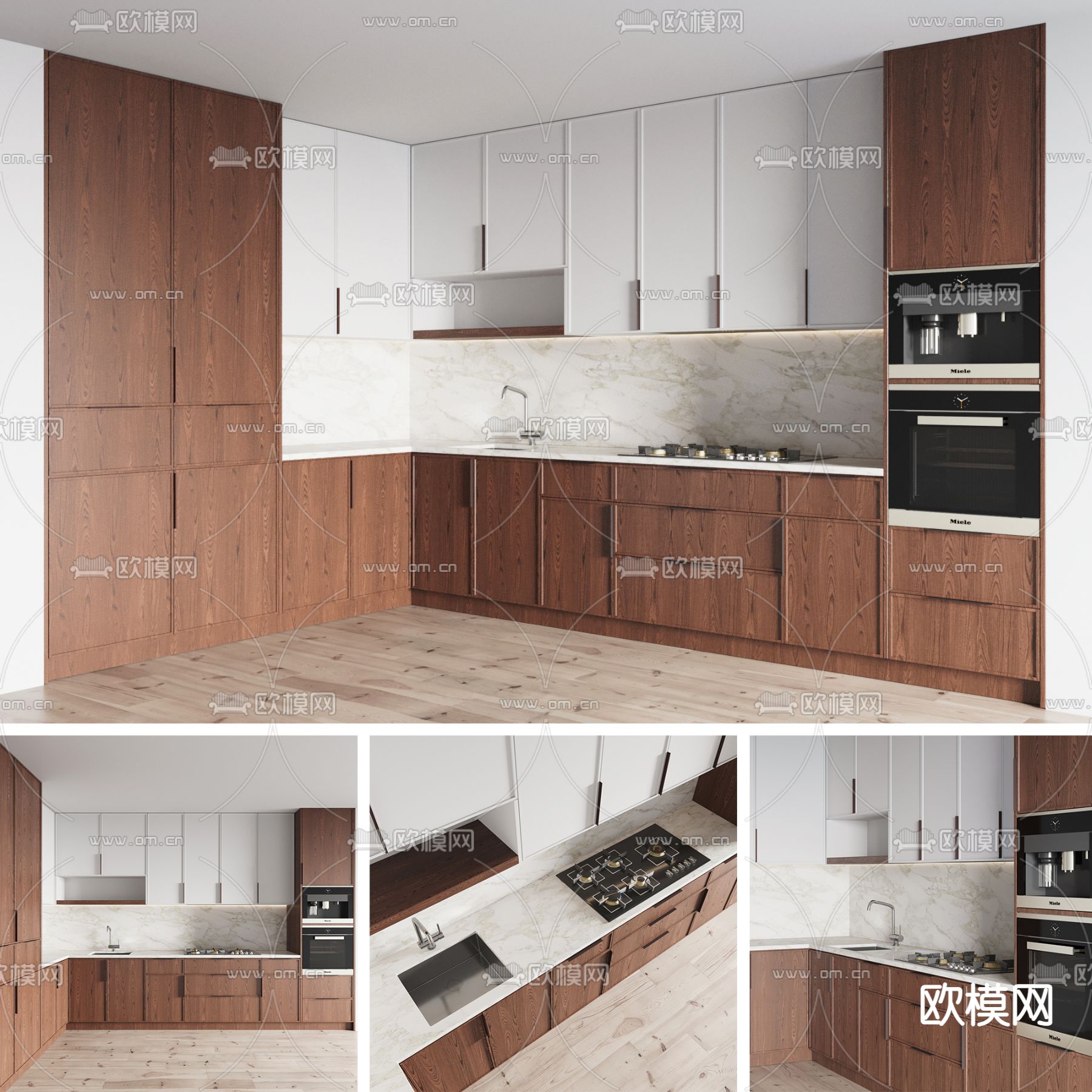 现代实木橱柜3d模型下载（渲染图1）