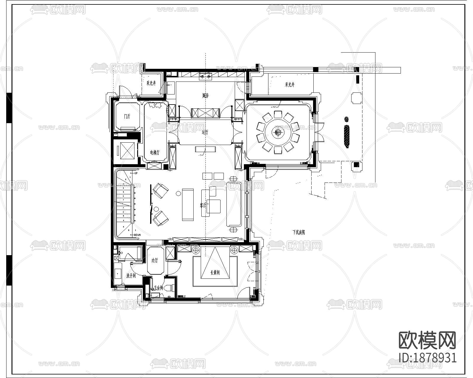 624㎡别墅样板间cad施工图下载（渲染图7）