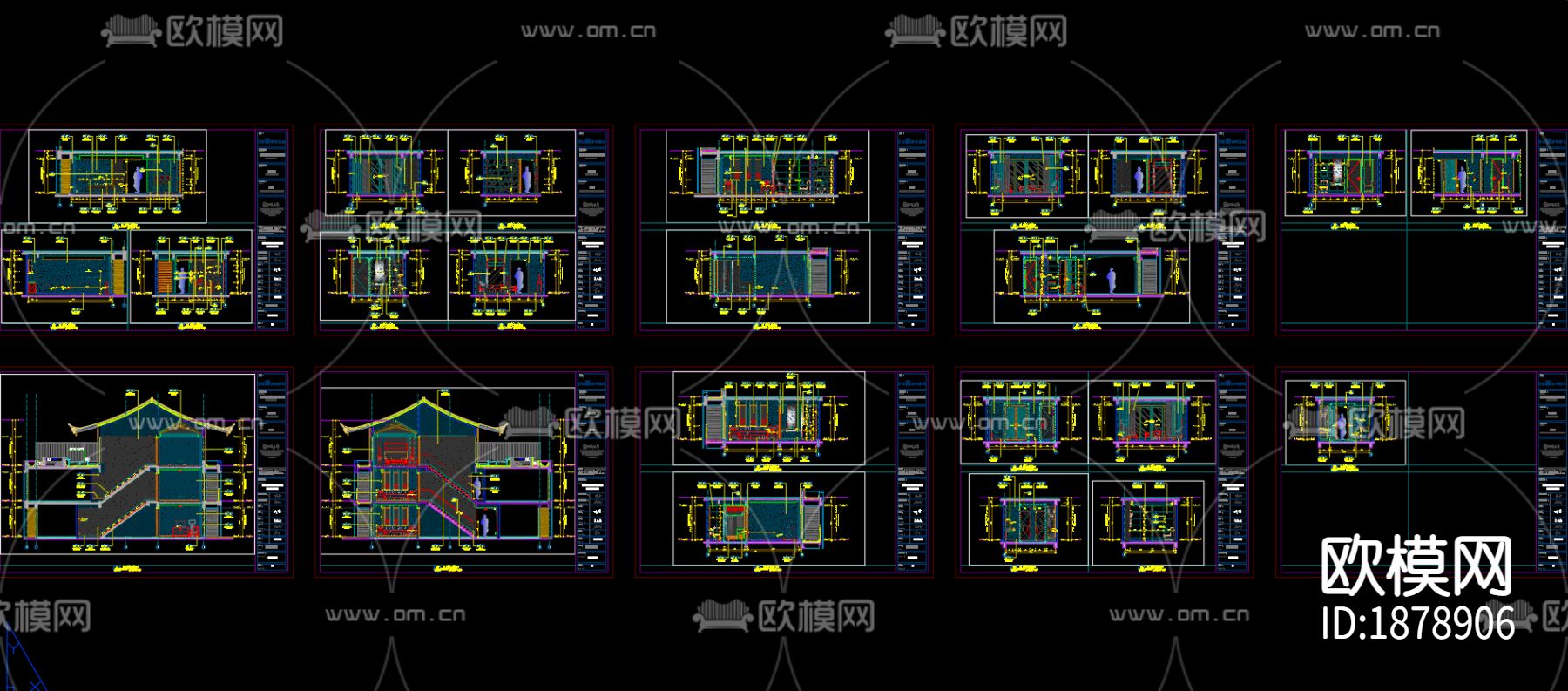 96㎡二居叠拼别墅cad施工图下载（渲染图9）