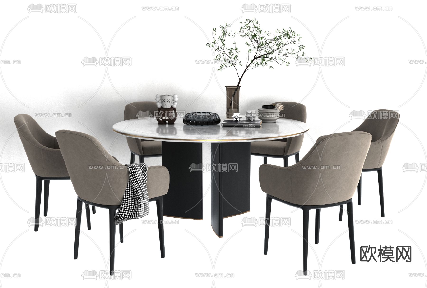 现代圆形餐桌椅免费3d模型下载