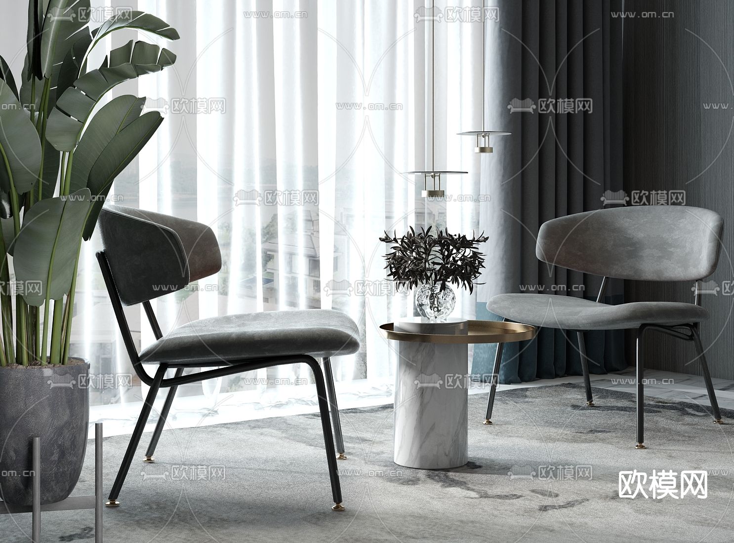 现代轻奢休闲椅su模型下载（渲染图1）