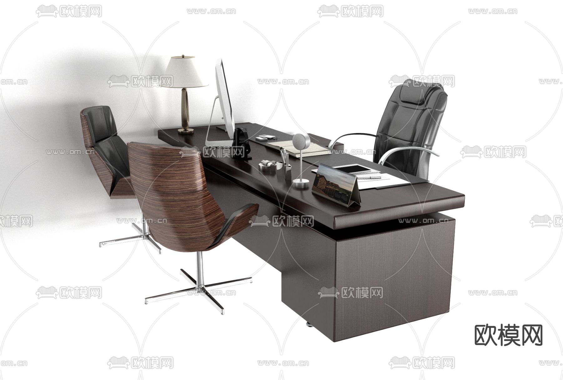 现代办公班台桌椅免费3d模型下载