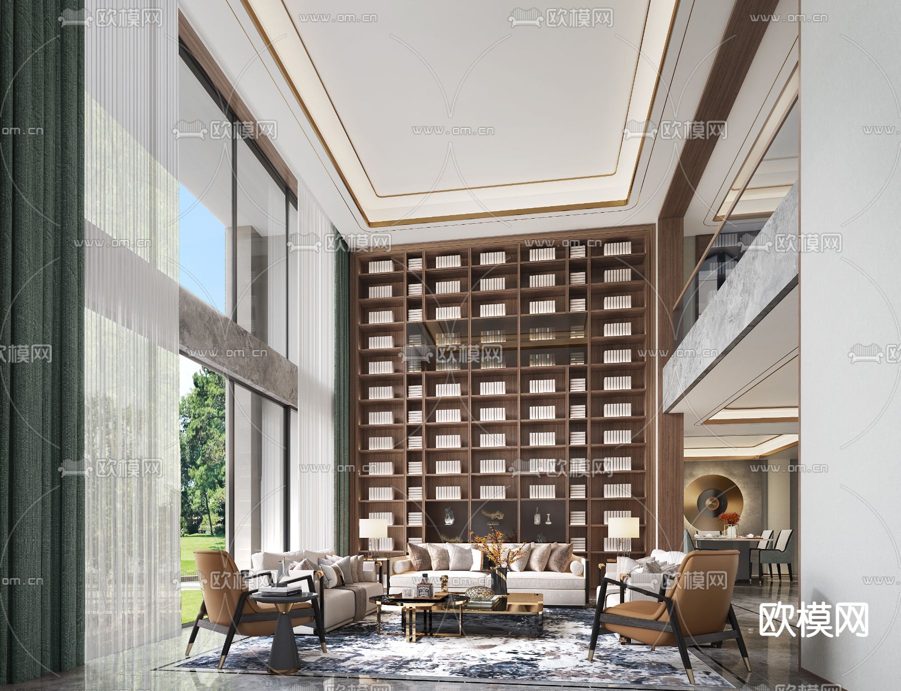现代别墅客厅餐厅3d模型