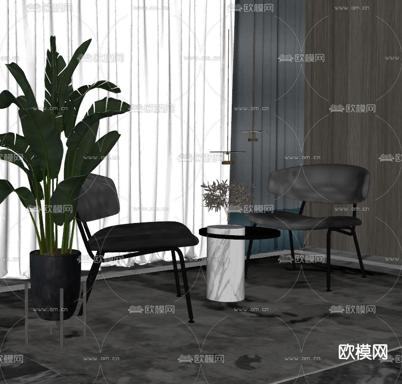 现代轻奢休闲椅su模型下载（渲染图2）