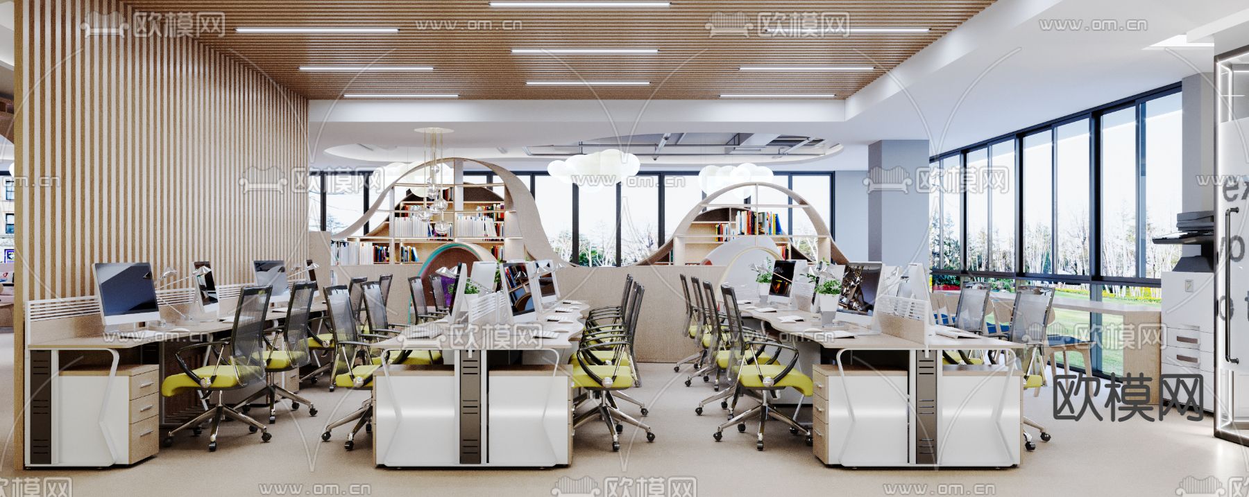 现代敞开式办公区3d模型
