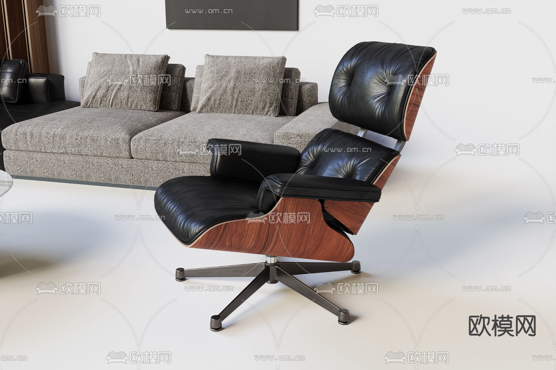现代皮革沙发组合3d模型