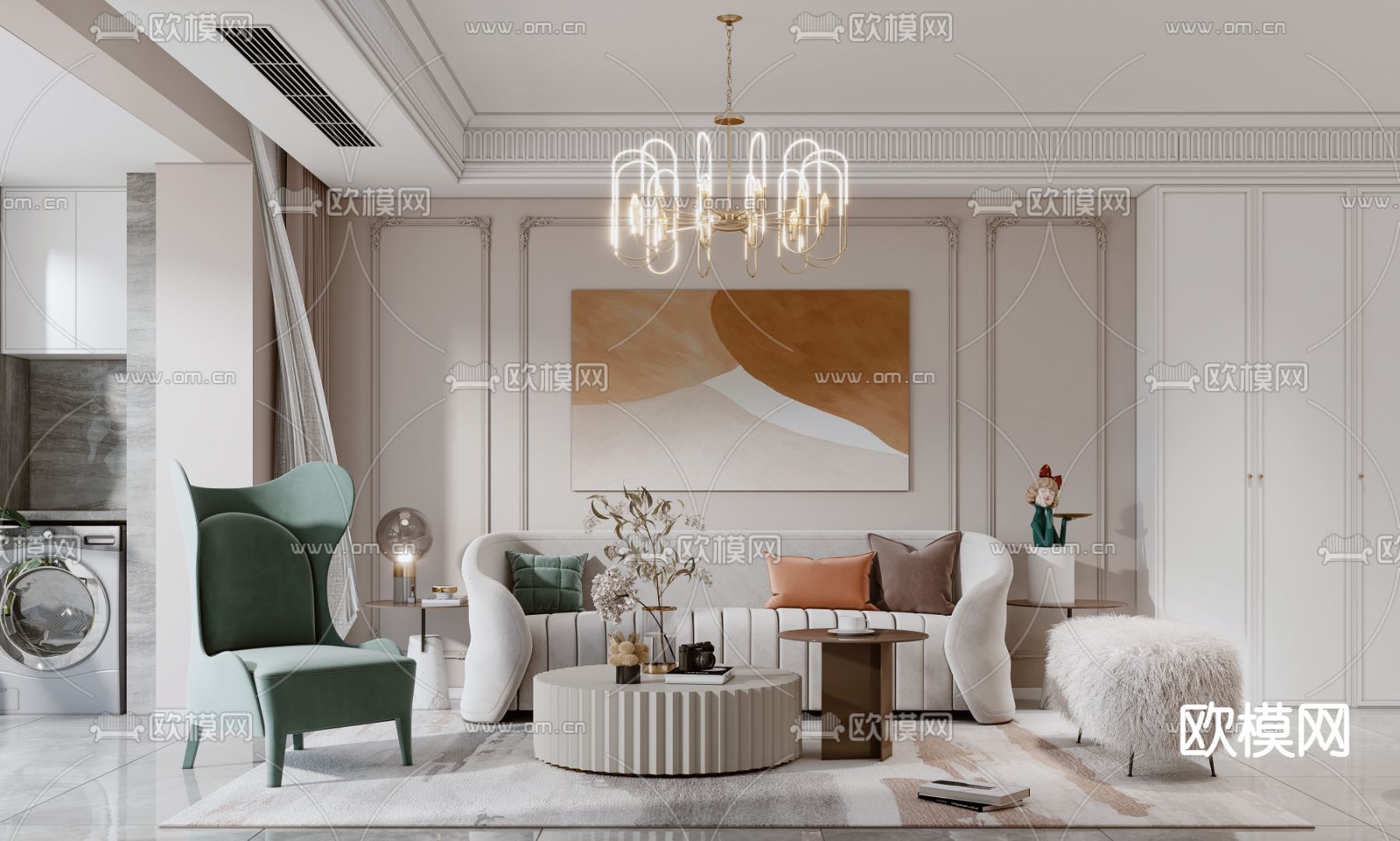 法式客厅餐厅3d模型