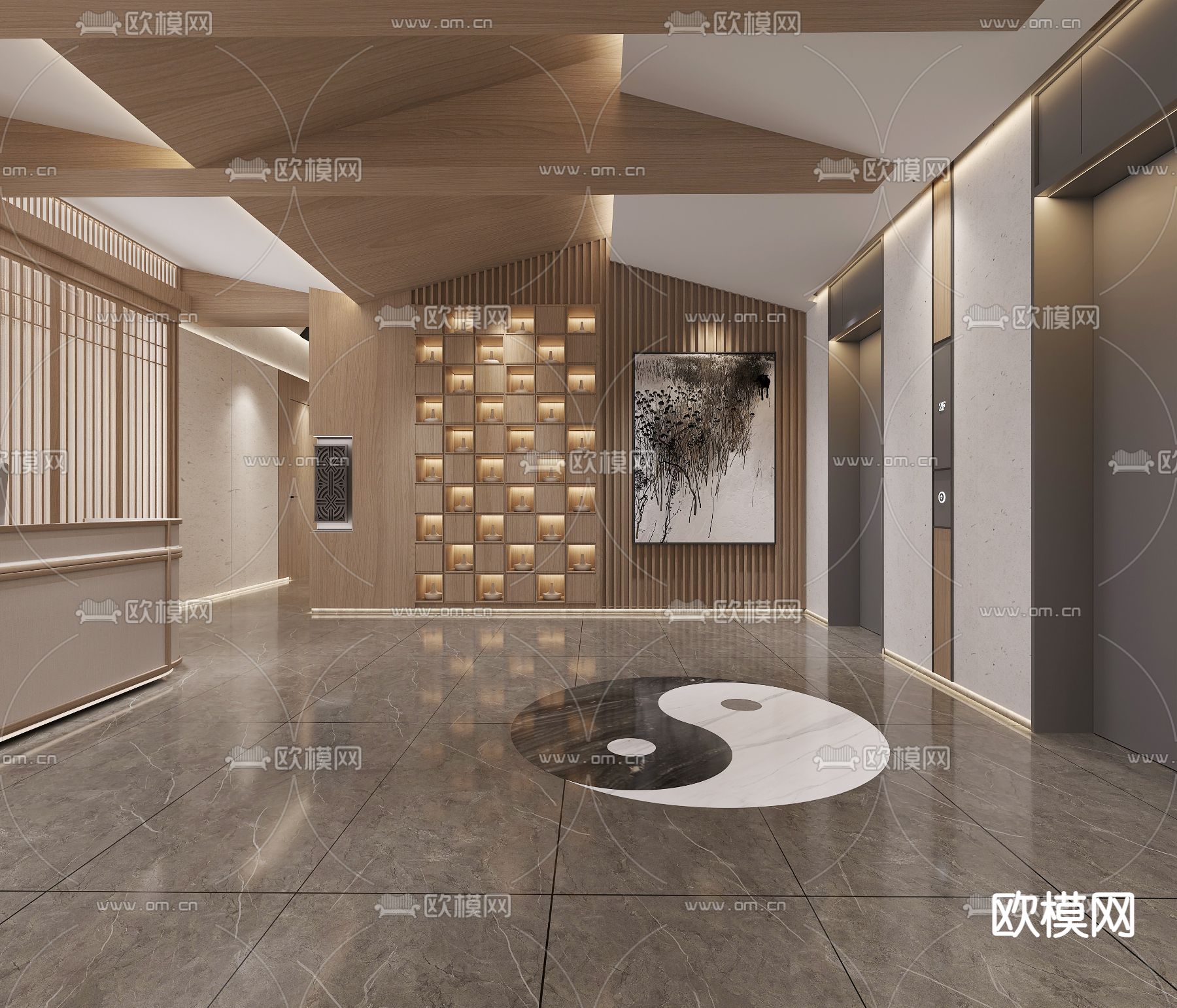 新中式中药堂大厅3d模型