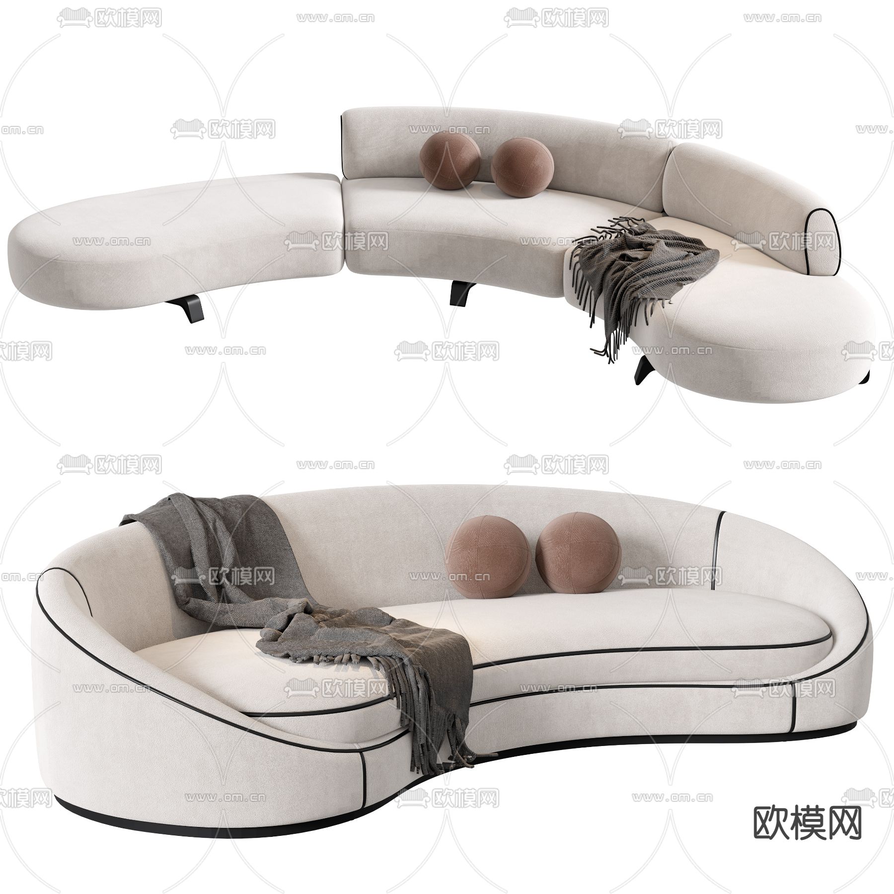 现代布艺弧形沙发3d模型下载