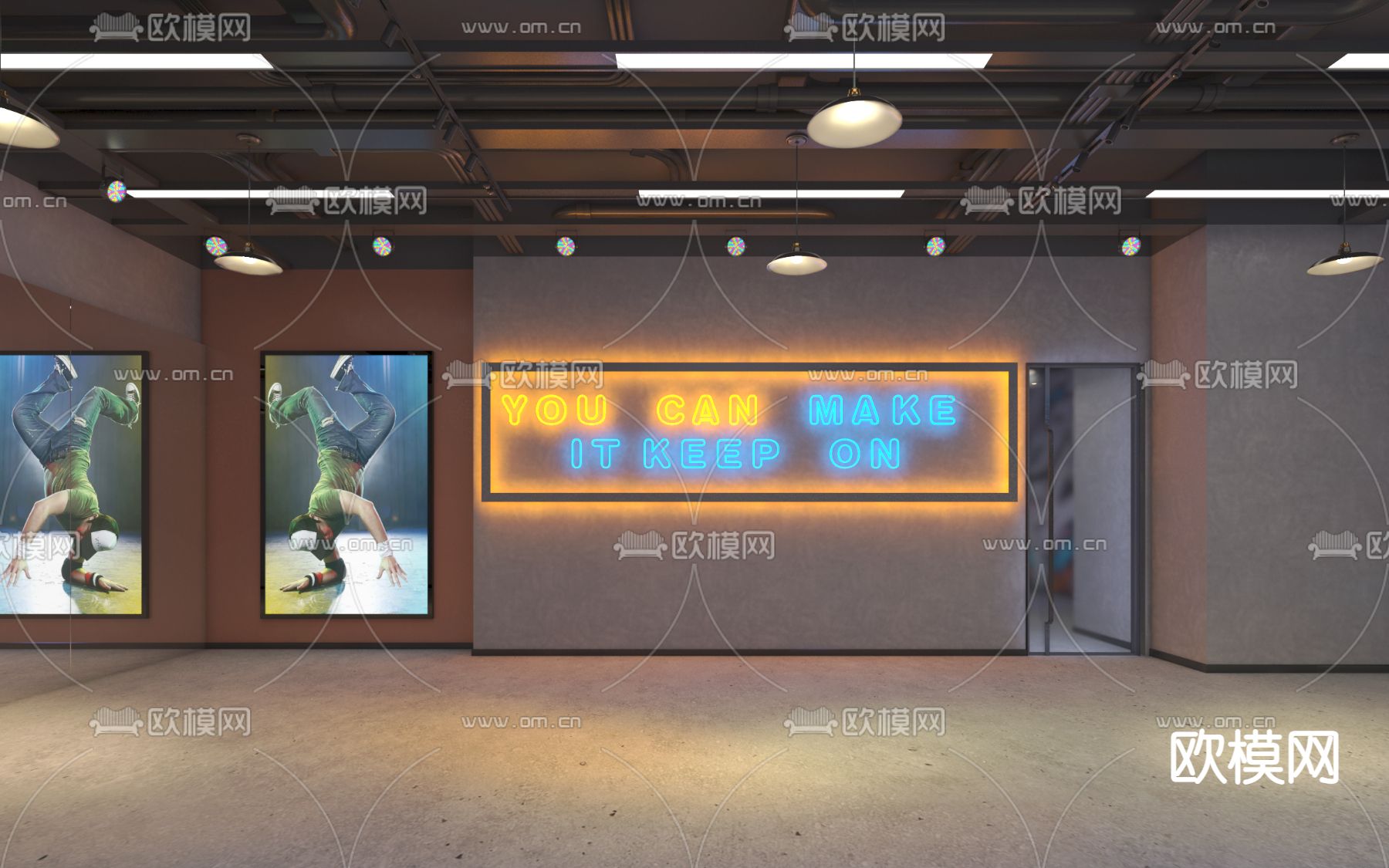 现代街舞室免费3d模型下载（渲染图2）