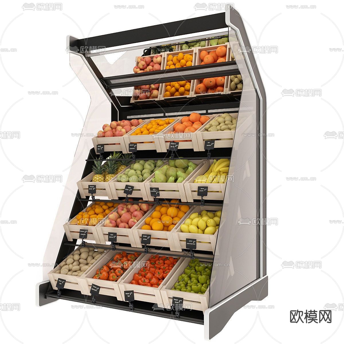 现代超市蔬菜货架3d模型下载（渲染图2）