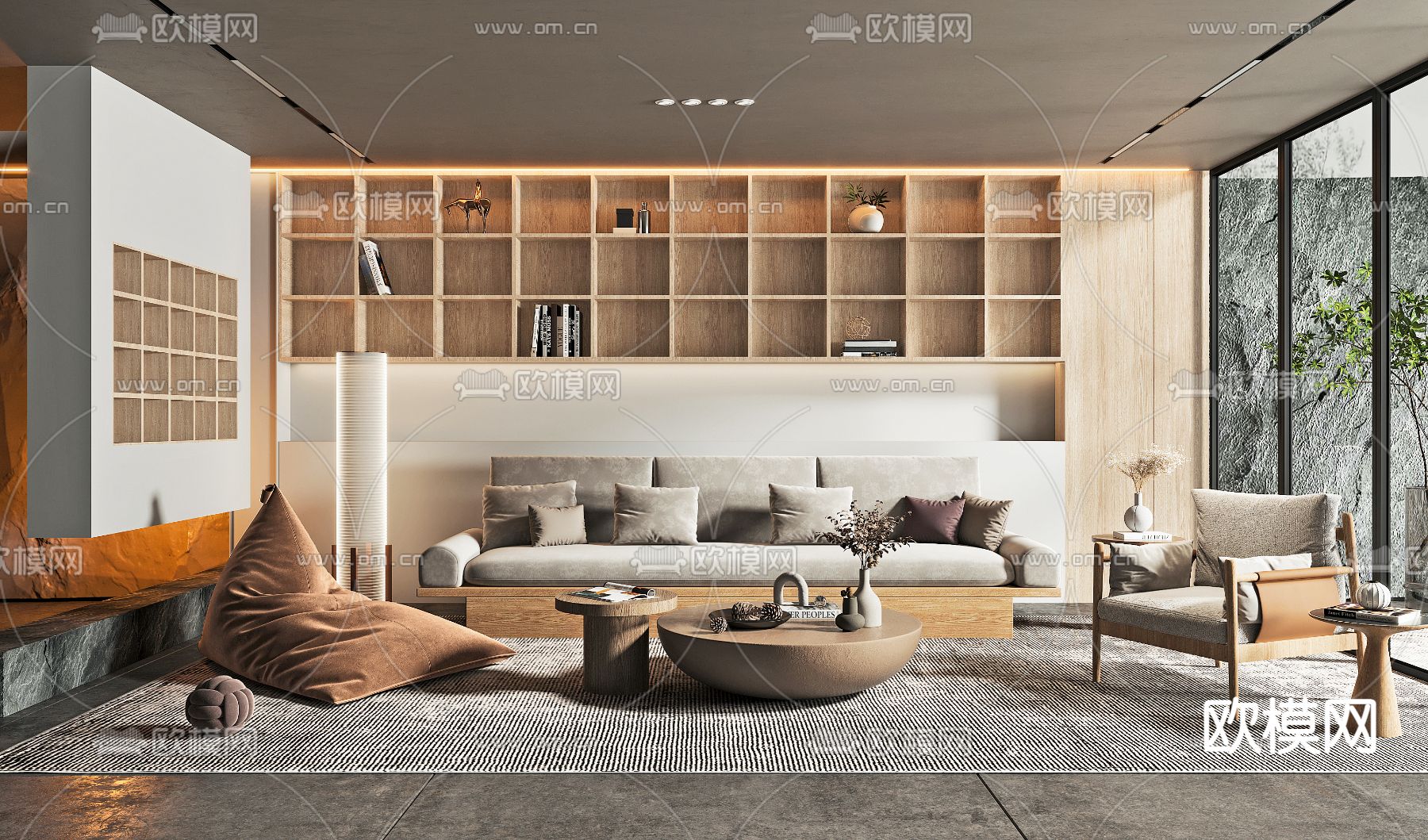 侘寂布艺沙发组合3d模型下载