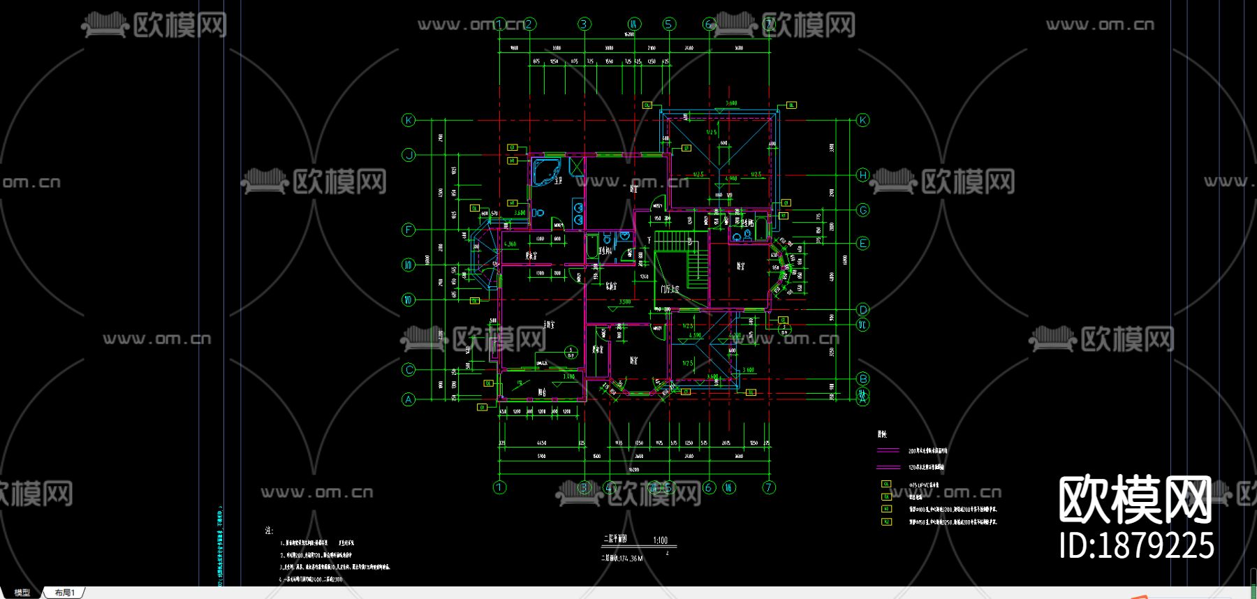 某宾馆别墅cad施工图下载（渲染图4）