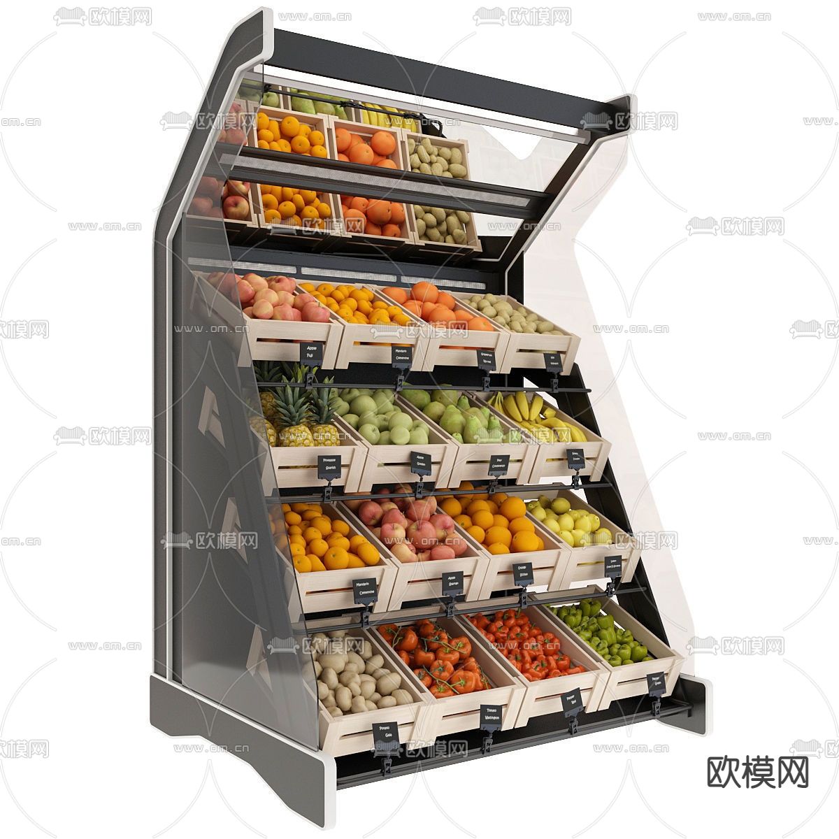 现代超市蔬菜货架3d模型下载（渲染图1）