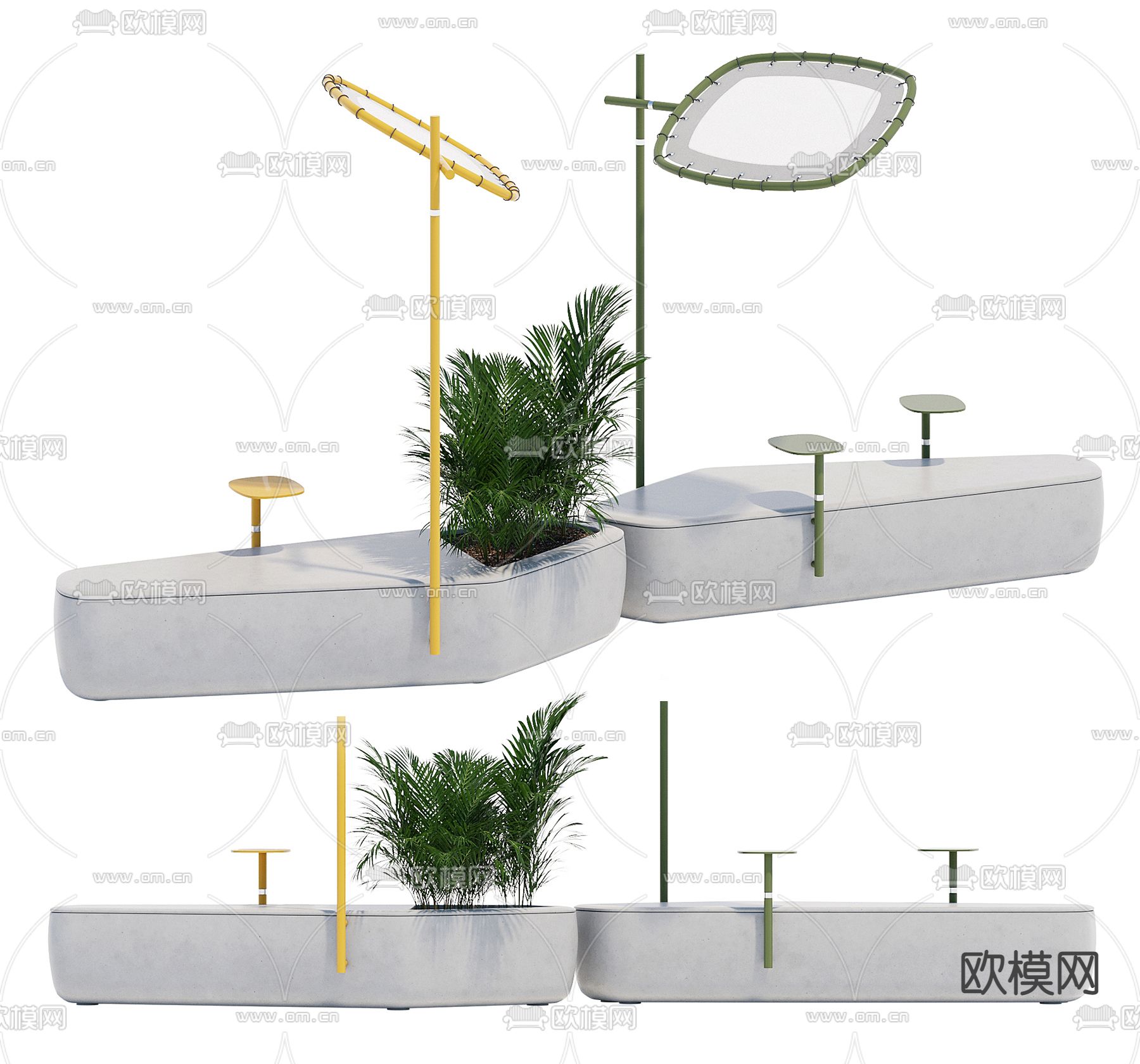 现代户外公共座椅3d模型下载（渲染图1）