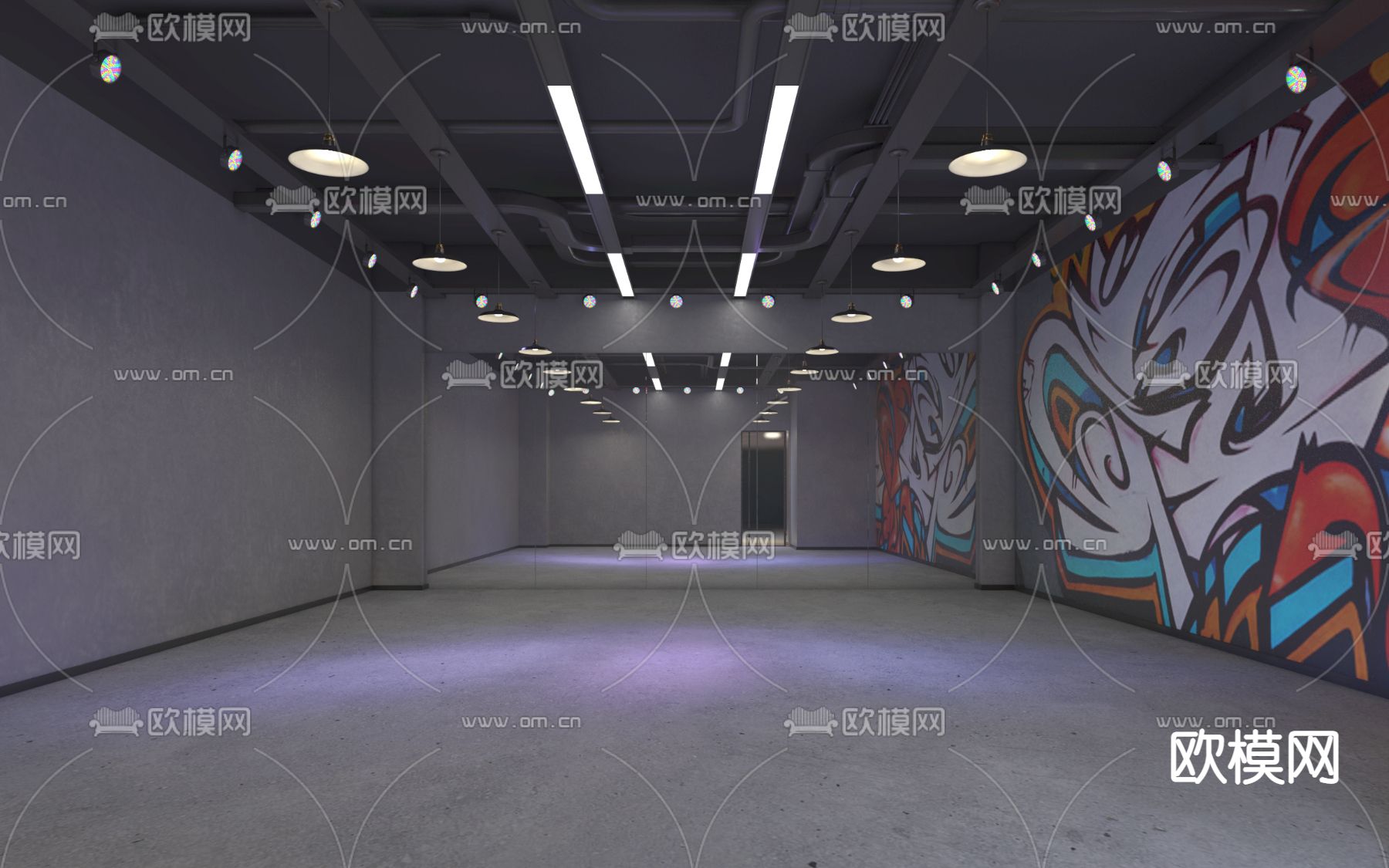 现代街舞室免费3d模型下载（渲染图1）