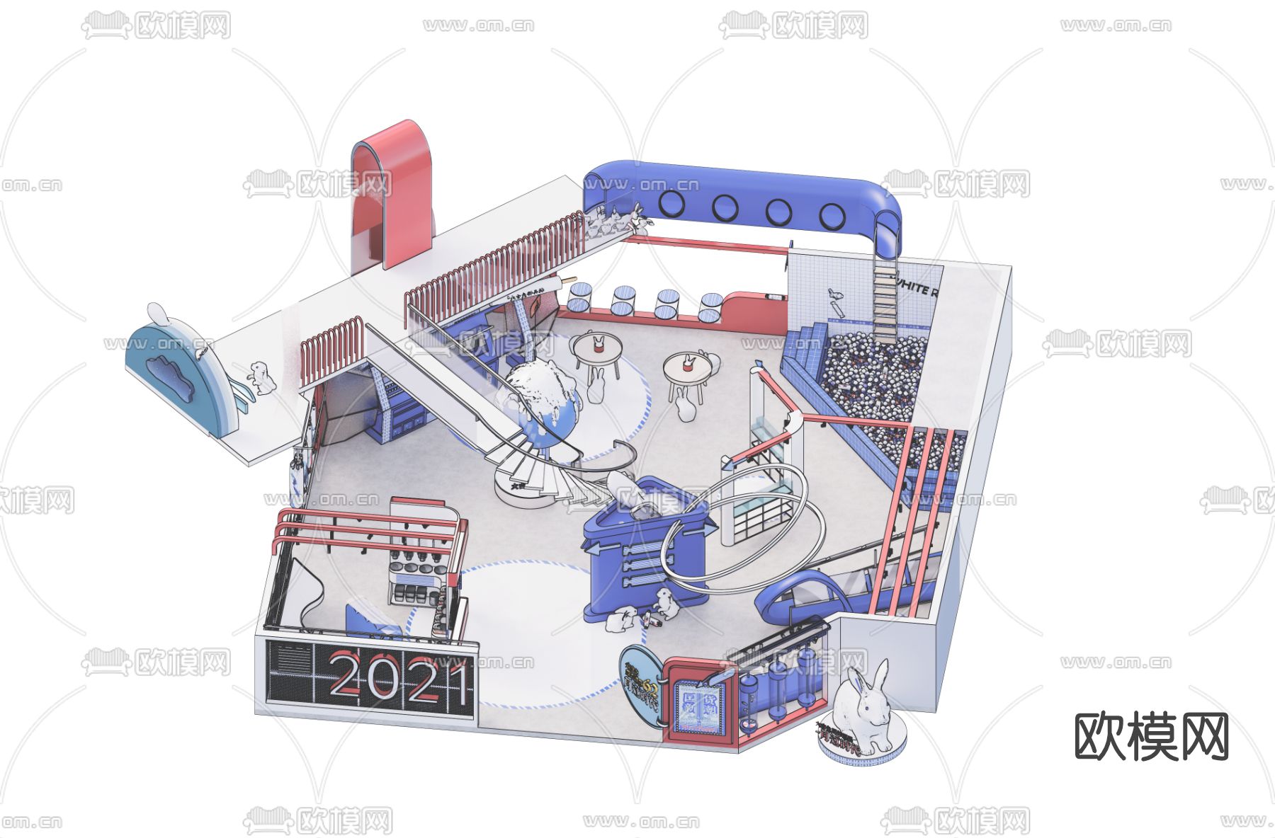 现代大白兔奶糖快闪店su模型下载（渲染图6）