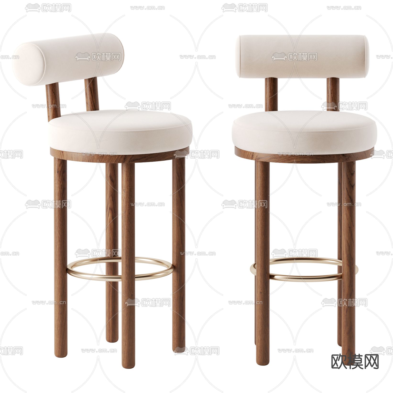 现代实木吧台椅3d模型下载（渲染图1）