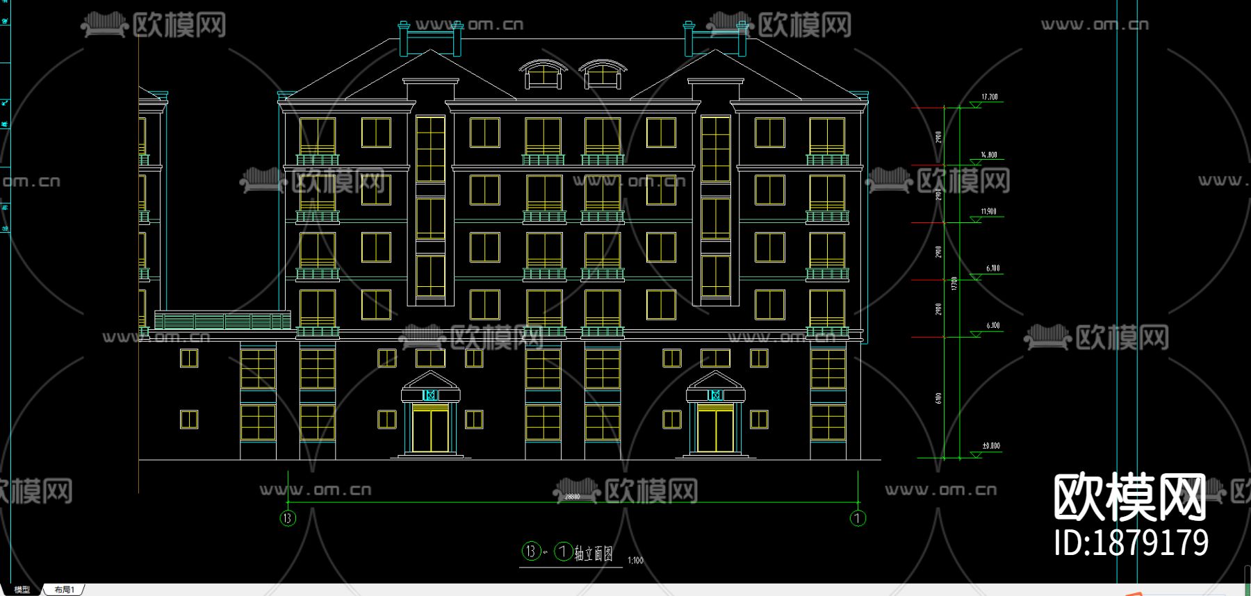 两套别墅建筑cad施工图下载（渲染图1）