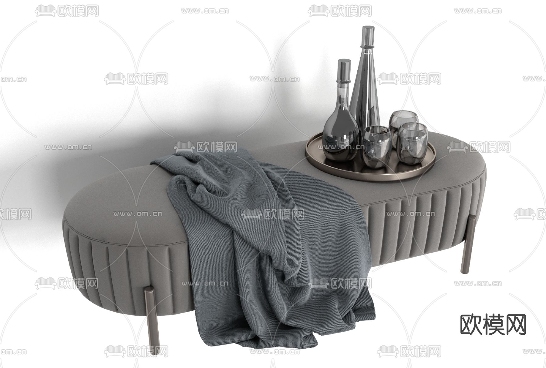 简欧布艺脚踏免费3d模型下载